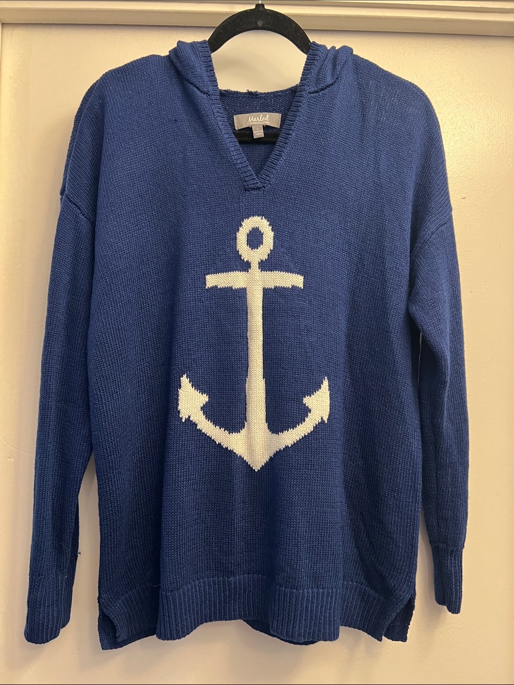 Marked Reunited Clothing Harbor-Style Blue Anchor Hoodie Sweater Size Large